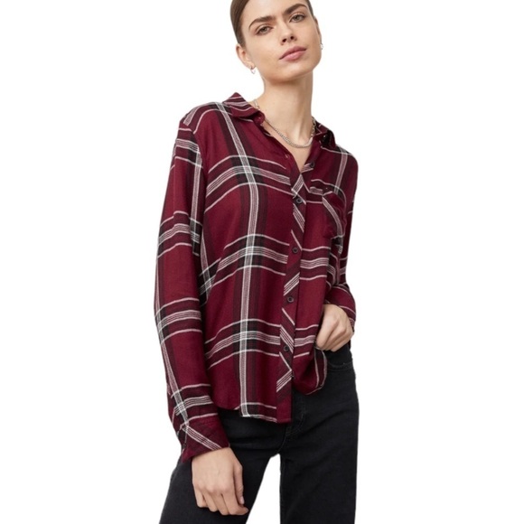 Rails Hunter Button Front Burgundy Plaid Long Sleeve Shirt XS - Picture 1 of 11